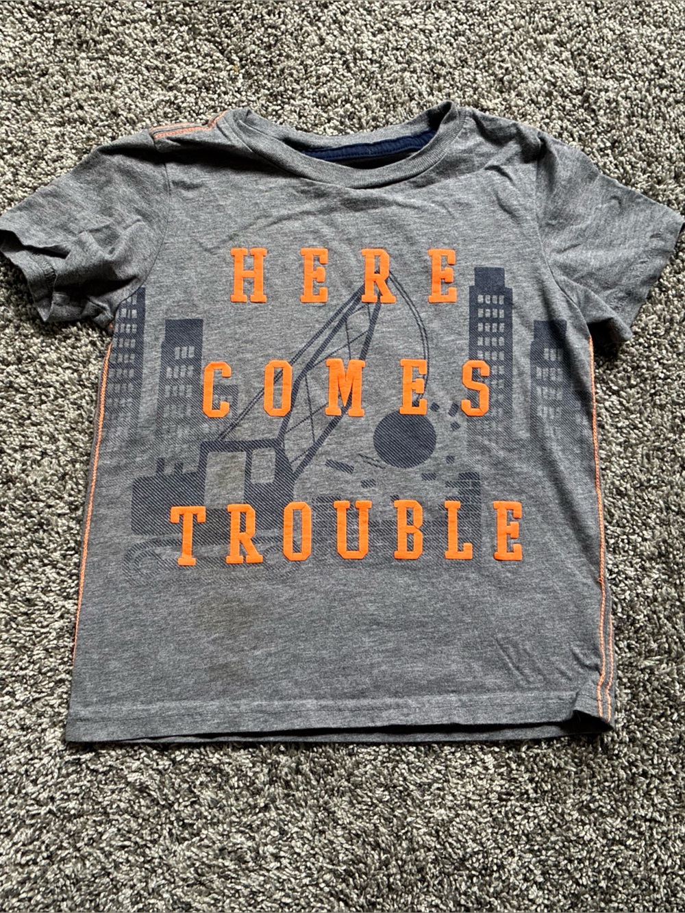 Carter’s Gray and Orange Construction Truck Short Sleeve Tee, Size 4T